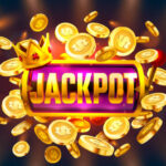 Jackpot winner coins, play Vegas casino, game banner. Vector illustration