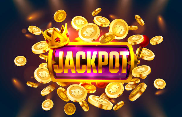 Jackpot winner coins, play Vegas casino, game banner. Vector illustration